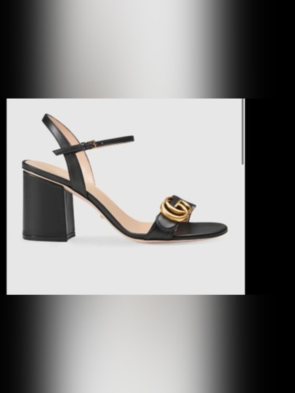 Gucci Black Leather Block Heel Sandal with Gold Double-G
